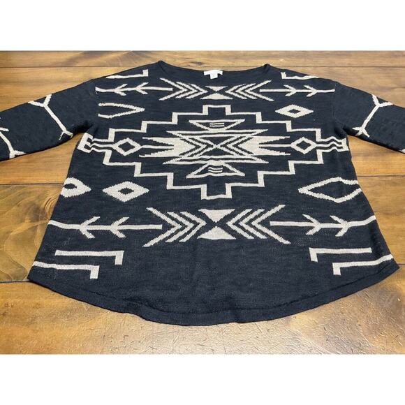 J Jill Linen Tribal Print Blouse Shirt Size Small Petite - Picture 3 of 7
